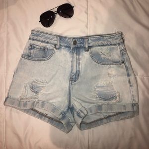 High waisted distressed jean shorts
